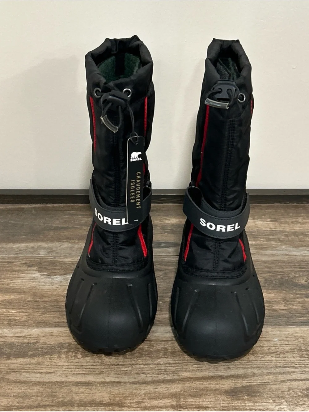 SOREL Youth Flurry Black Winter Snow Insulated Walking Boots Size 3